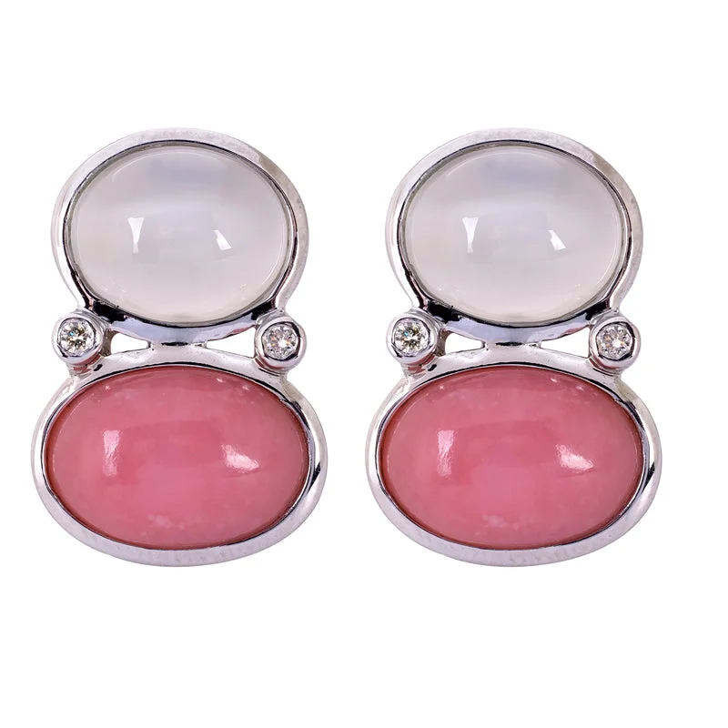 Ladies earrings with hoof studs -Earrings- Moonstone, Pink Opal and Diamond