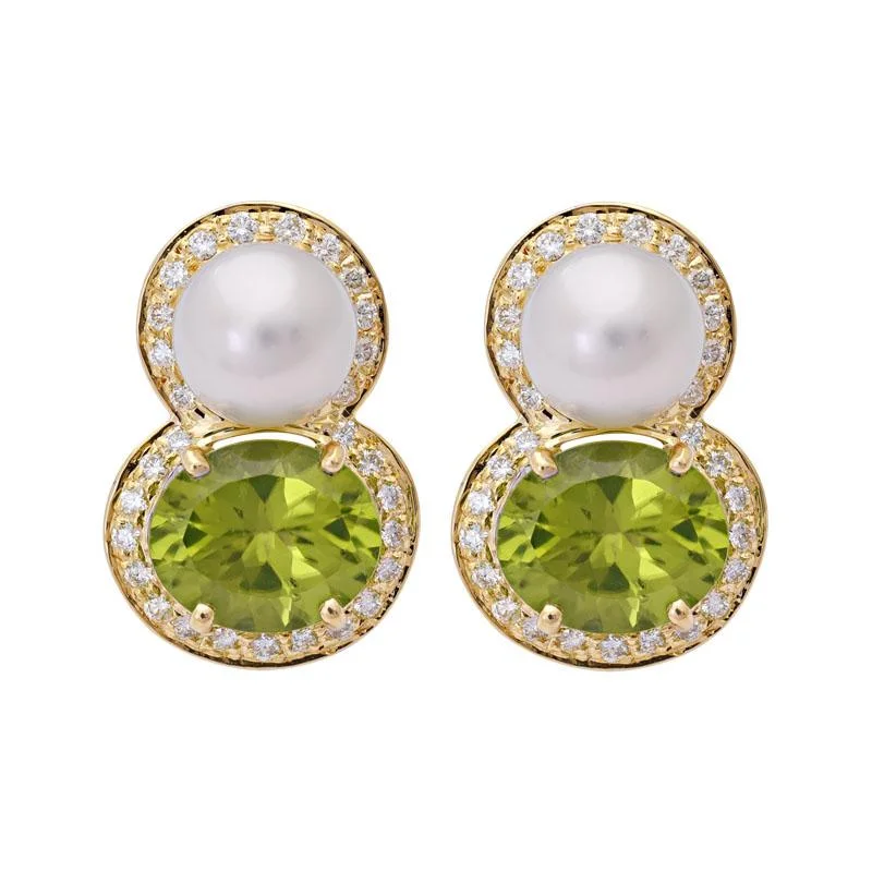 Ladies earrings thick elegance -Earrings- Peridot, South Sea Pearl and Diamond  (18HM)