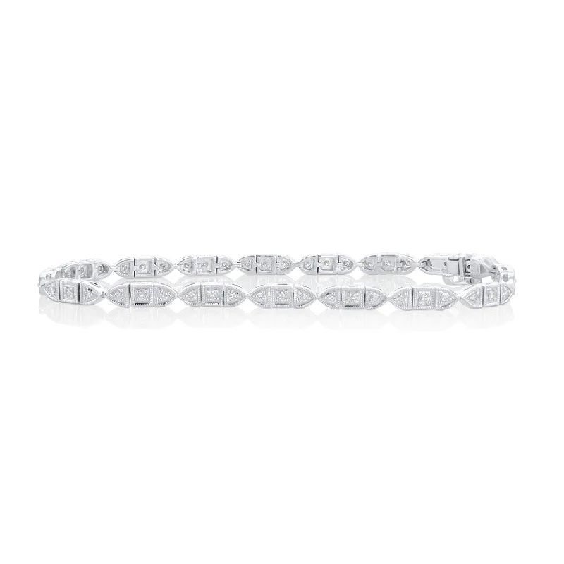 ladies-moon-silver-bracelets-0.56 Cttw Round Diamond 14K White Gold Milgrain Fashion Bracelet