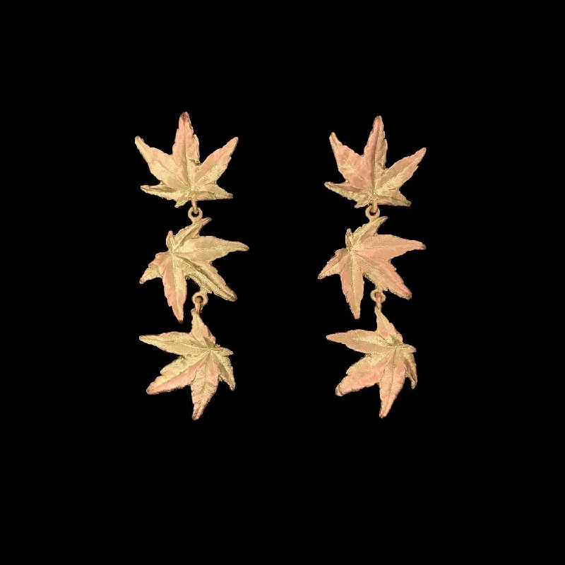 Ladies earrings with mint peridot -Japanese Maple Earrings - Long Leaf Drop