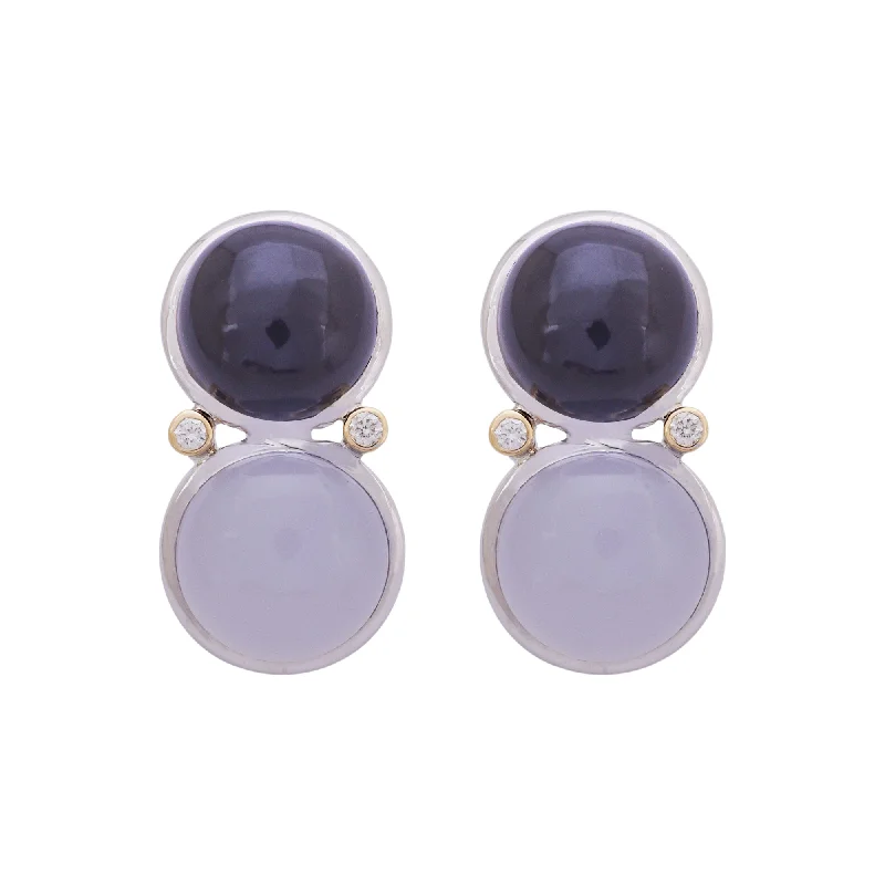 Ladies earrings with dusk charoite -Earrings- Onyx, Chalcedony and Diamond