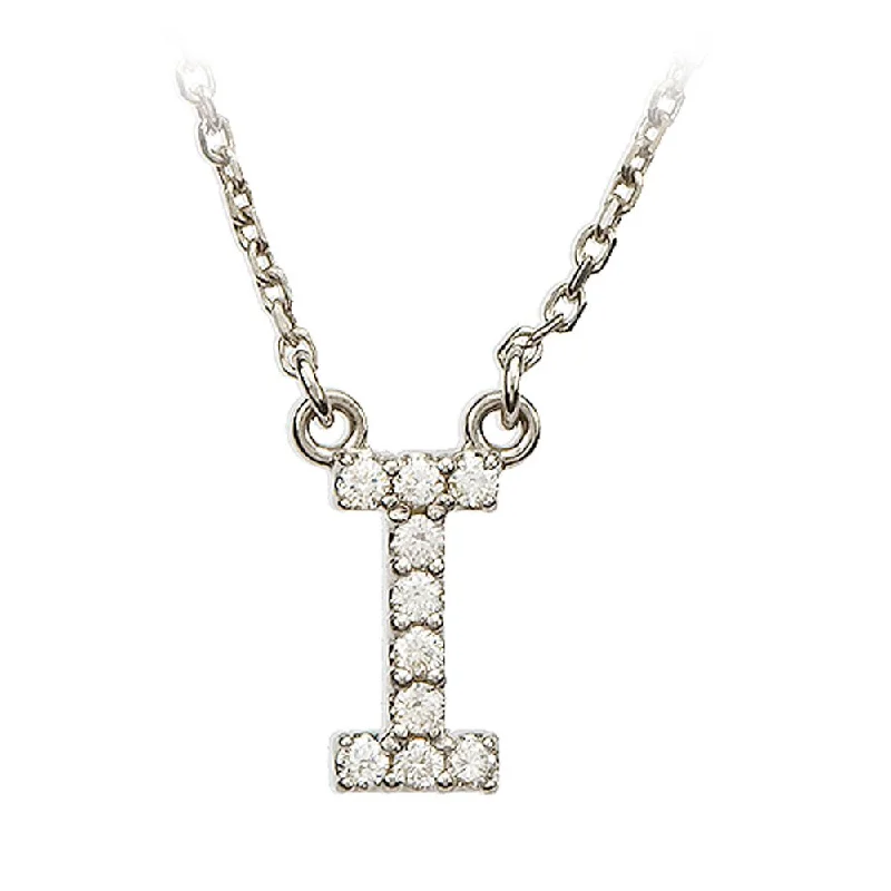 ladies-infinity-gold-necklaces-1/10 Cttw Diamond & 14k White Gold Block Initial Necklace, Letter I