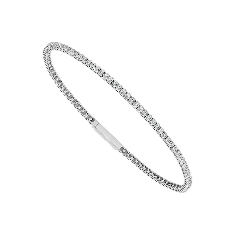 ladies-rose-gold-twist-bracelets-3/4 Ctw Flexible Diamond Bangle Bracelet in 14 Karat White Gold