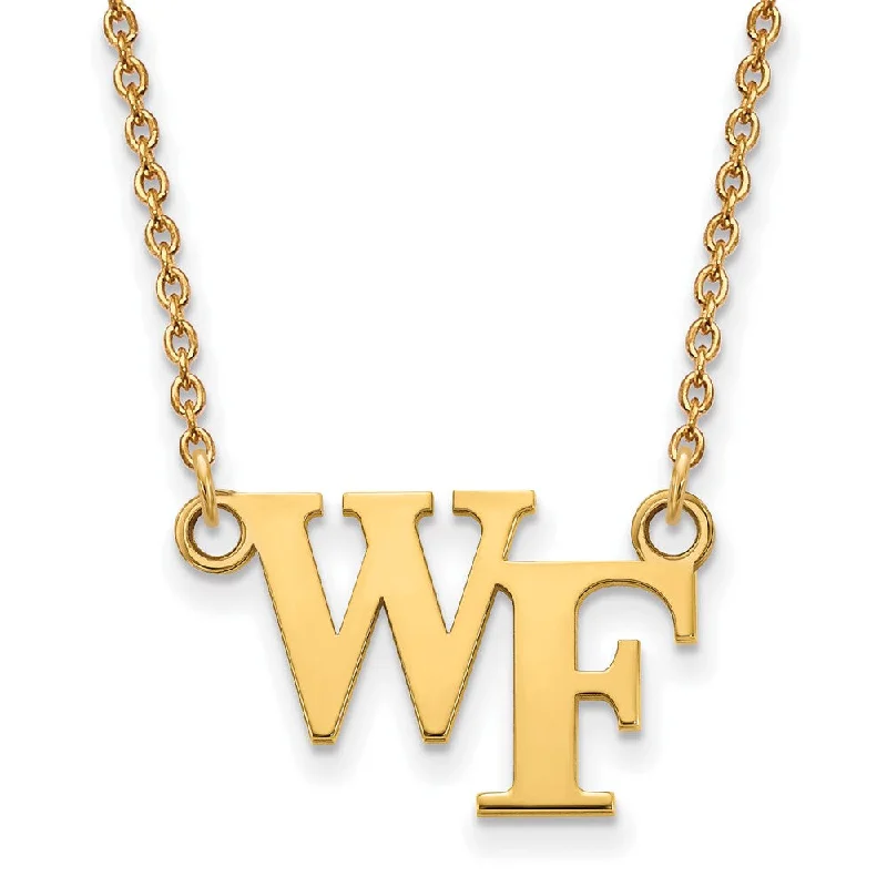 ladies-crystal-box-necklaces-14k Gold Plated Silver Wake Forest U Small 'WF' Pendant Necklace