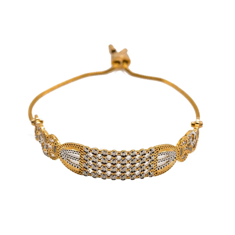 ladies-delicate-gold-bracelets-22K Multi Tone Gold Bracelet W/ Open Cut Industrial Design & Drawstring Closure