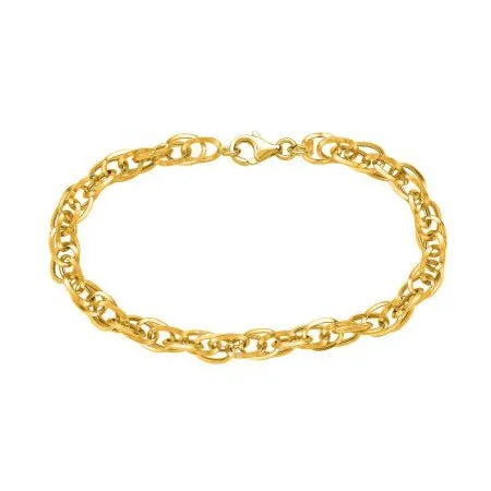 ladies-modern-twist-bracelets-Double Link Lightweight Bracelet, 14K Yellow Gold