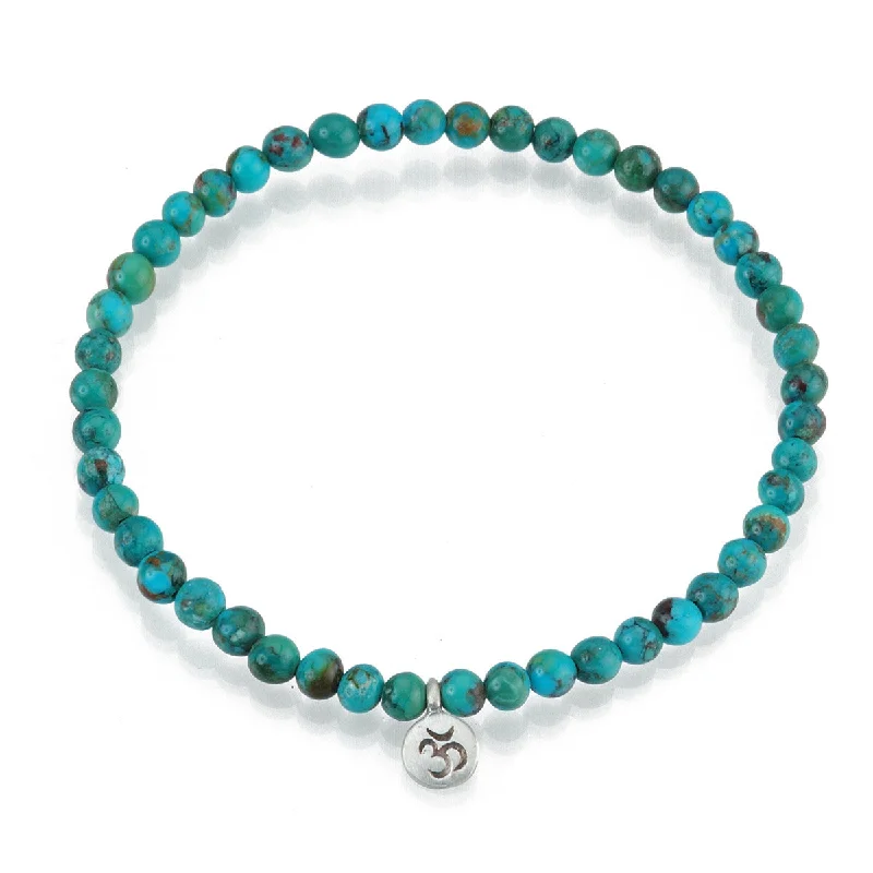 ladies-crystal-rose-gold-bracelets-Silver Turquoise Om Stretch Bracelet - Inner Peace