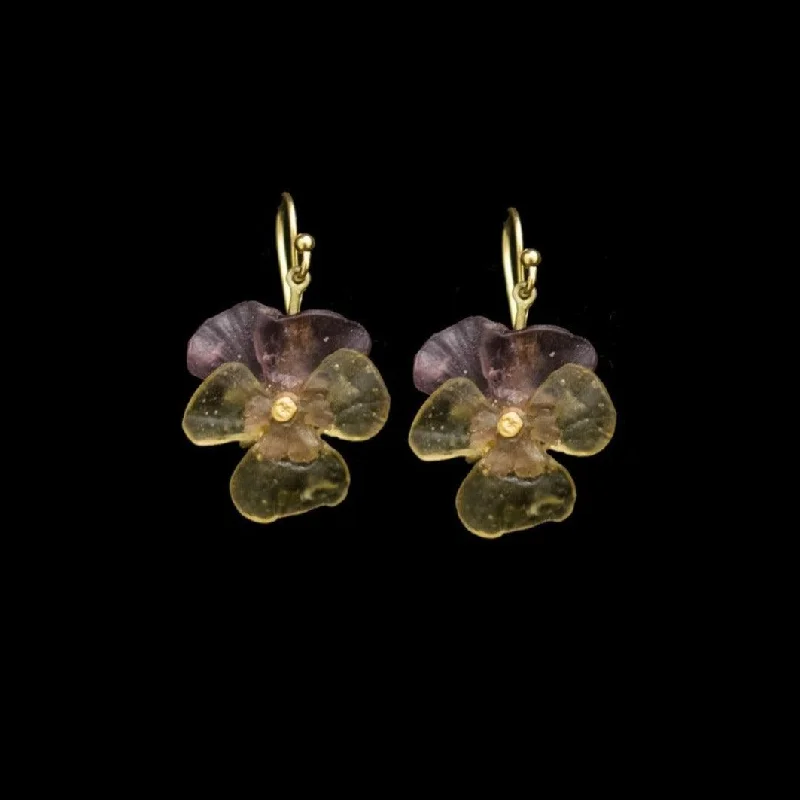 Ladies earrings with meteor drops -Pansies Earrings - Wire