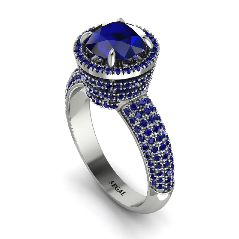 Ladies engagement rings for dream unions -Sapphire Cluster Halo Engagement Ring - Katie No. 75