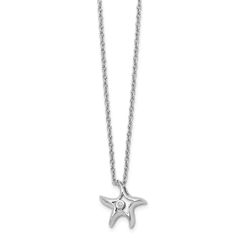 ladies-crystal-chain-necklaces-13mm Starfish Diamond Necklace in Rhodium Plated Silver, 18 Inch