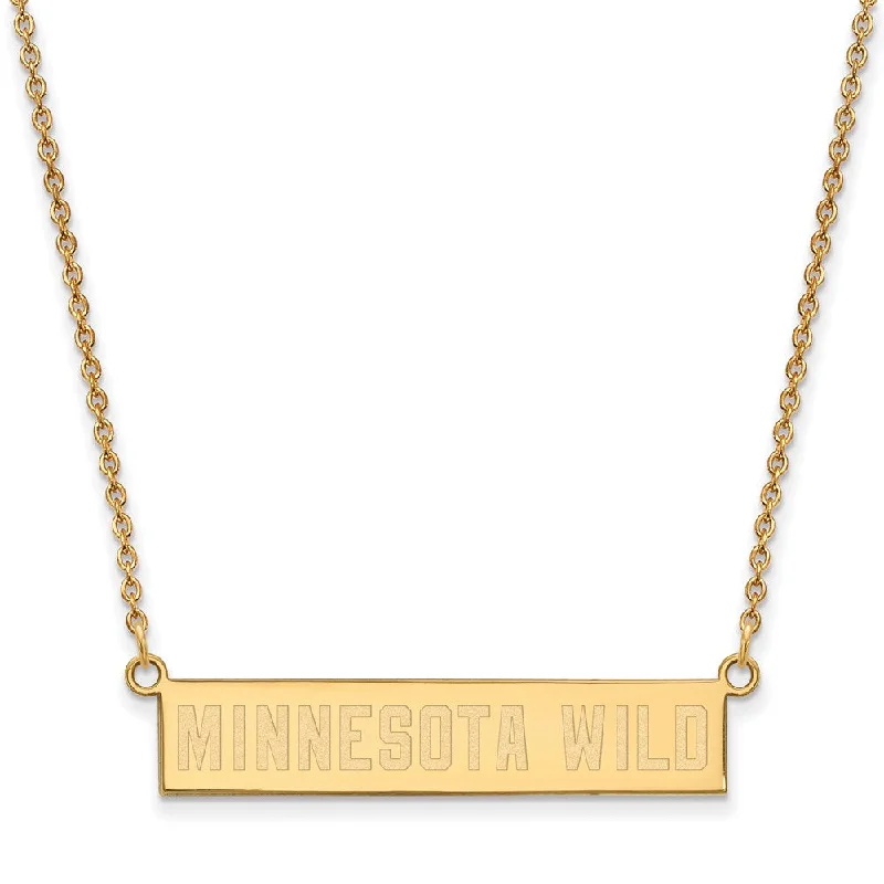 ladies-custom-rose-gold-necklaces-SS 14k Yellow Gold Plated NHL Minnesota Wild SM Bar Necklace, 18 Inch