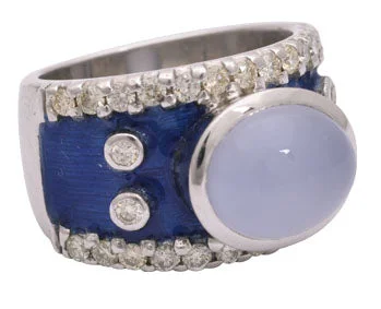 Ladies rings fine profiles -Repair - Ring-Chalcedony and Diamond (Enamel)  (156JS)