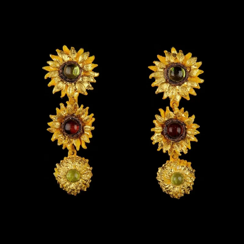 Ladies earrings for ridge hikes -Van Gogh Sunflower Earrings - Drop Post