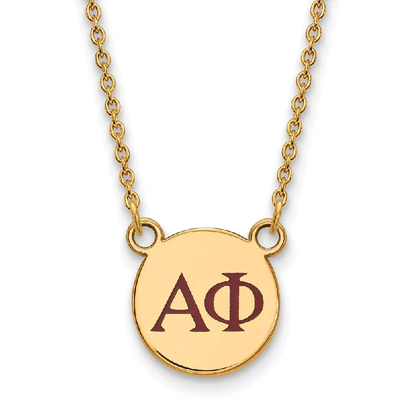 ladies-custom-rose-gold-necklaces-14K Plated Silver Alpha Phi Small Red Enamel Greek Letters Necklace