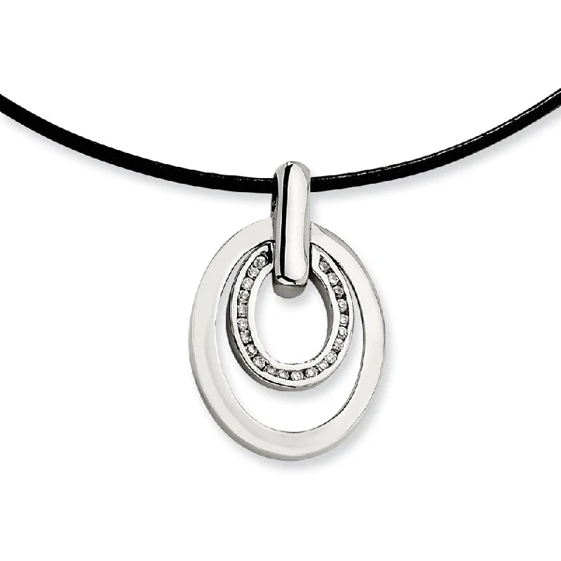 ladies-diamond-chain-necklaces-Women's Stainless Steel Embracing Gems Necklace with Cubic Zirconia