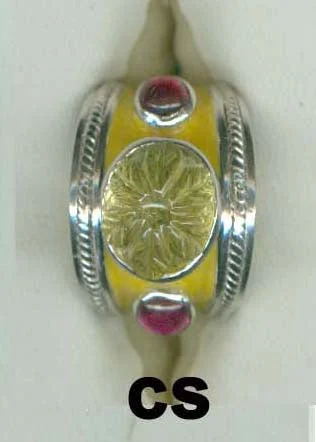 Ladies rings artsy charm -Repair - Ring- Lemon Quartz And Rubellite (Enamel) (58CS)