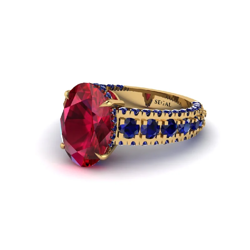 Ladies engagement rings vintage brilliance -4ct Oval Cut Ruby Pave Engagement Ring - Selah No. 70