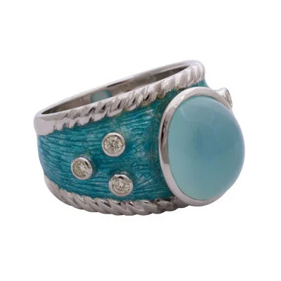 Ladies rings cute elegance -Repair - Ring - Chalcedony and Diamond (Enamel) (124OS)