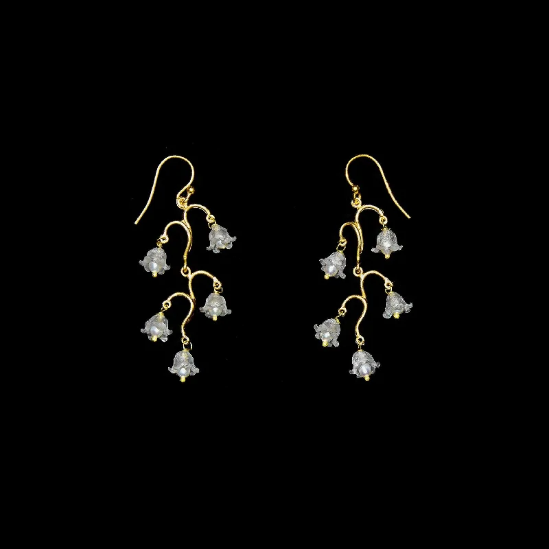 Ladies earrings simple elegance -Fine Lily of the Valley Earrings - Long Wire