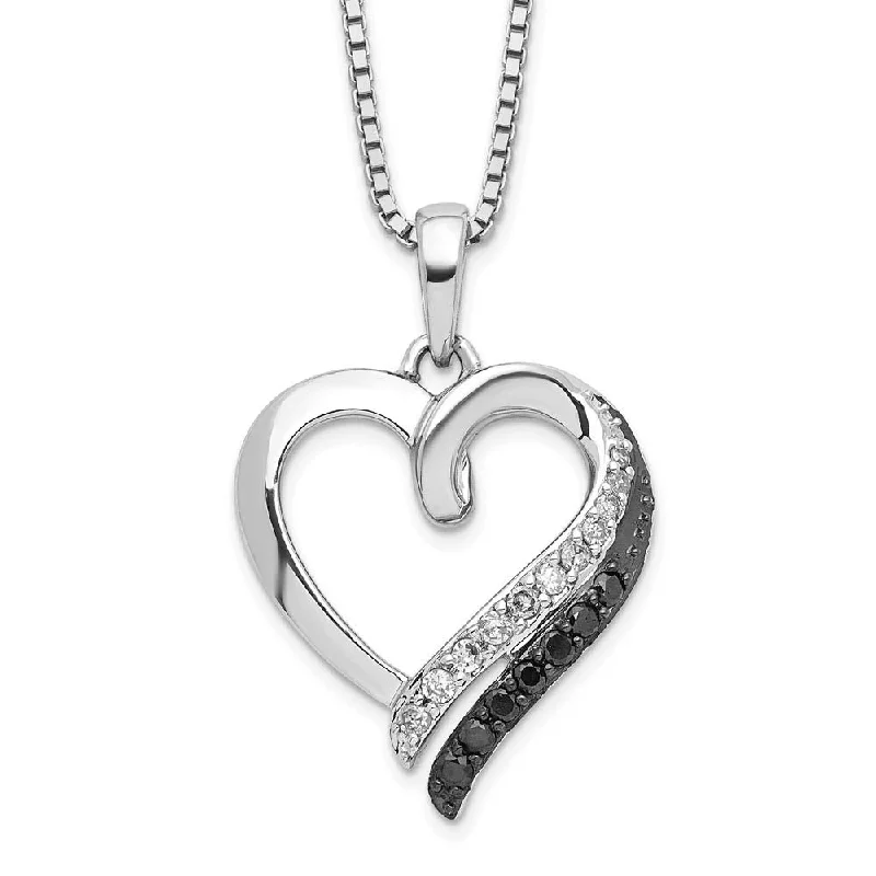 ladies-classic-woven-necklaces-1/5 Cttw Black & White Diamond 17mm Heart Necklace in Sterling Silver