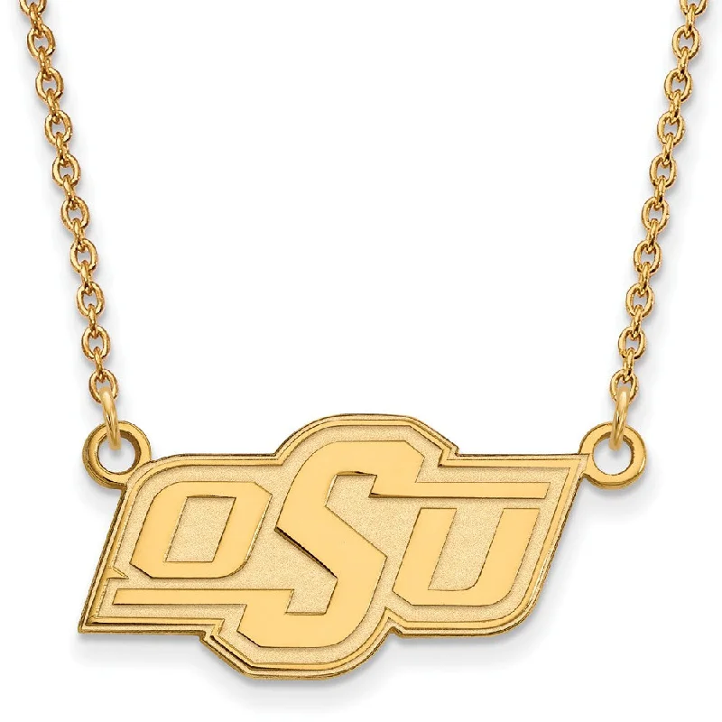 ladies-moon-rose-gold-necklaces-14k Gold Plated Silver Oklahoma State Small Pendant Necklace