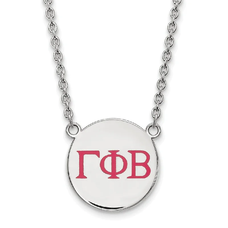 ladies-gemstone-link-necklaces-Sterling Silver Gamma Phi Beta Large Red Enamel Greek Letters Necklace