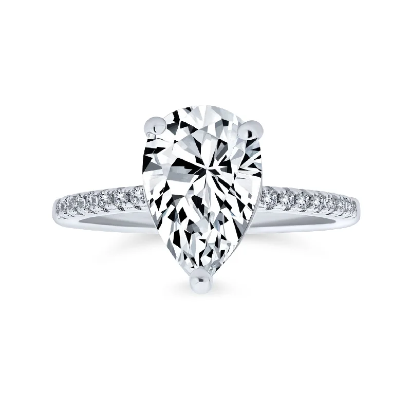 Ladies engagement rings with grace settings -Pear Shape Solitaire AAA CZ Halo Engagement Ring, 14K Gold Plated Sterling Silver