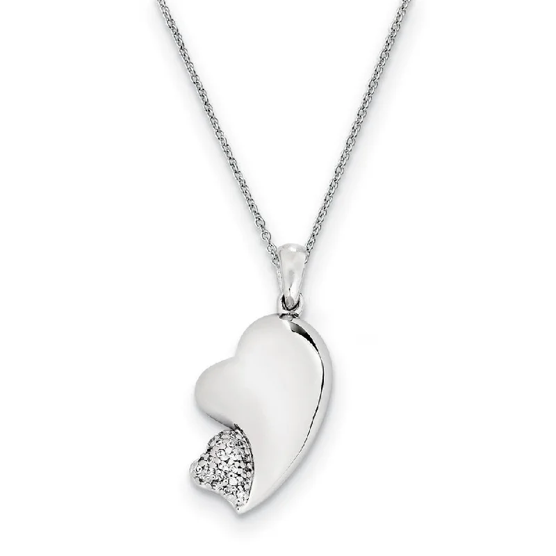 ladies-birthstone-link-necklaces-Rhodium Plated Sterling Silver & CZ My Beloved Friend Heart Necklace