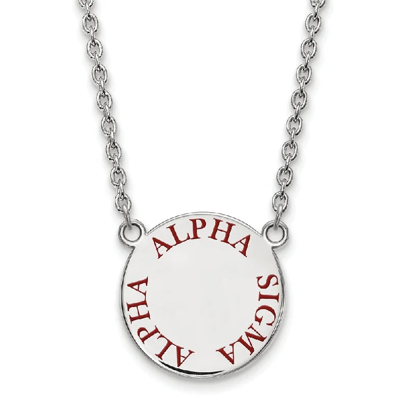 ladies-moon-rose-gold-necklaces-Sterling Silver Alpha Sigma Alpha Large Red Enamel Necklace