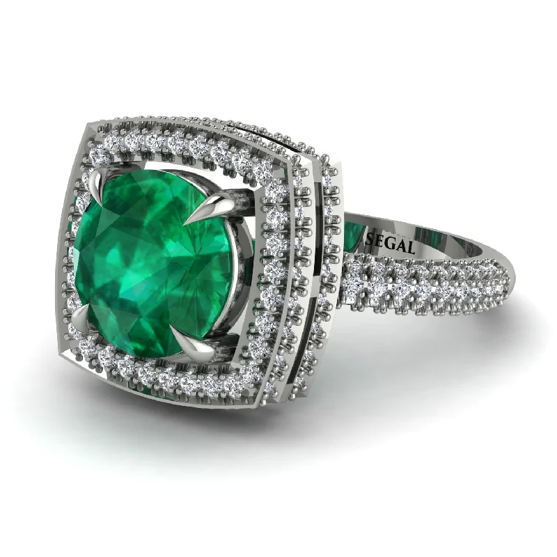 Ladies engagement rings for guide vows -Round Emerald Double Halo Engagement Ring - Kayleigh No. 6