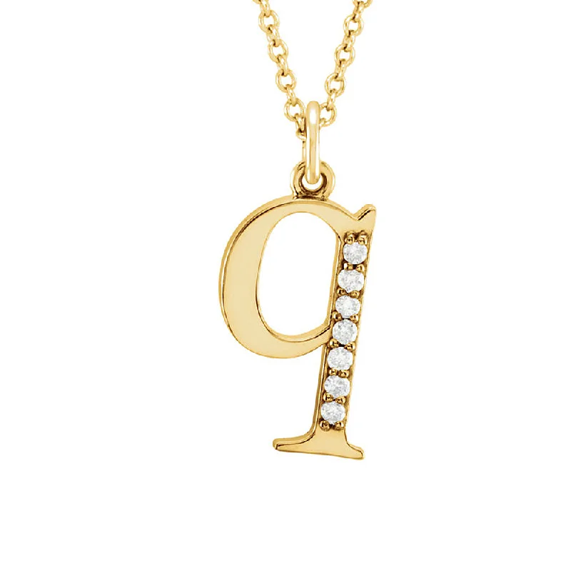 ladies-cross-diamond-necklaces-The Abbey 14k Yellow Diamond Lower Case Initial 'q' Necklace 16 Inch