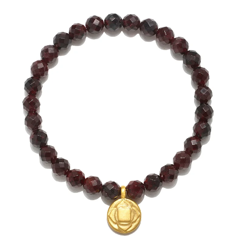 ladies-gold-silver-bracelets-Root Chakra Garnet Stretch Bracelet