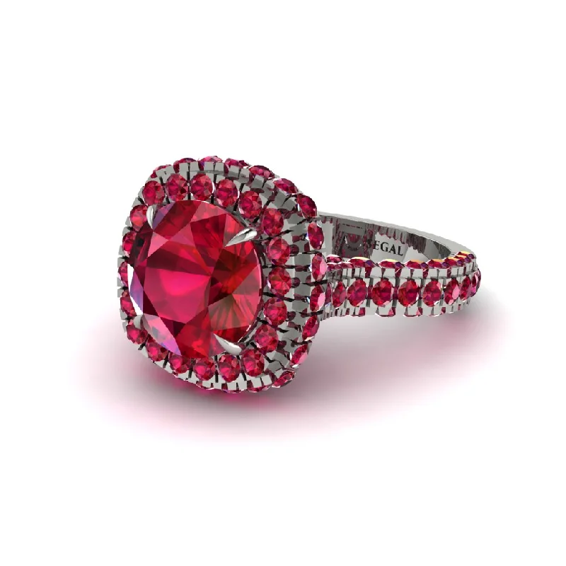 Ladies engagement rings for chill vows -Ruby Pave Double Halo Engagement Ring - Eve No. 57