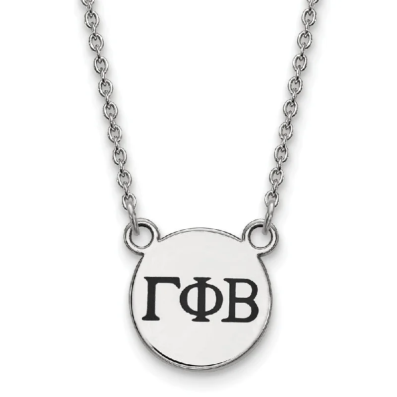 ladies-everyday-gold-necklaces-Sterling Silver Gamma Phi Beta Small Enamel Greek Letters Necklace