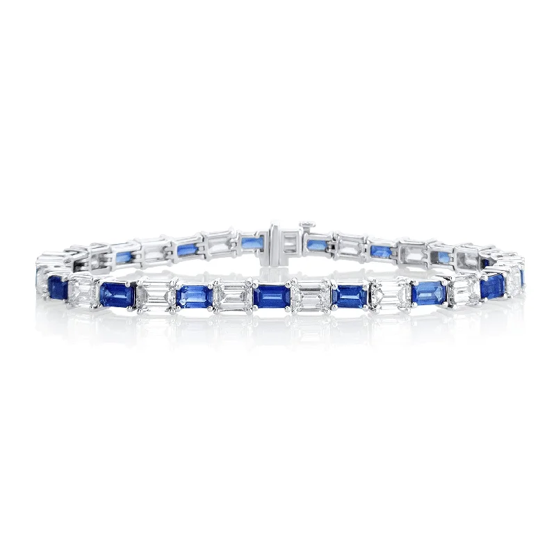 ladies-star-open-cuff-bracelets-9.31 Carat Diamond & Sapphire Line Bracelet in 14K White Gold