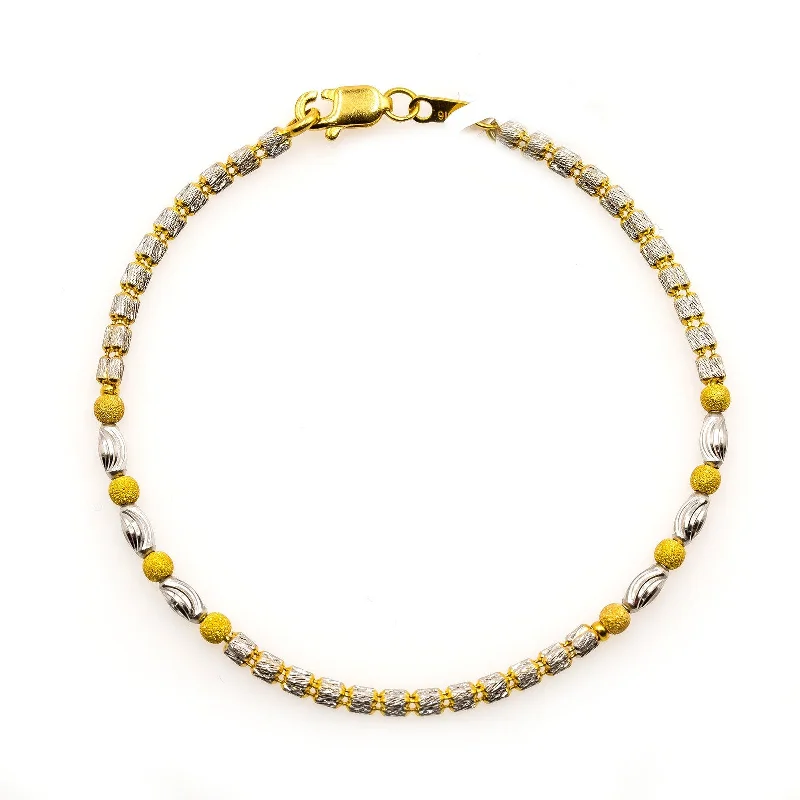 ladies-gemstone-bar-bracelets-22K Multi Tone Gold Bracelet W/ Gold Rondelle, Barrel & Round Beads