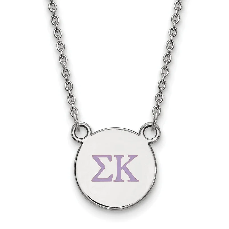 ladies-everyday-silver-necklaces-Sterling Silver Sigma Kappa Small Lavender Enamel Greek Necklace