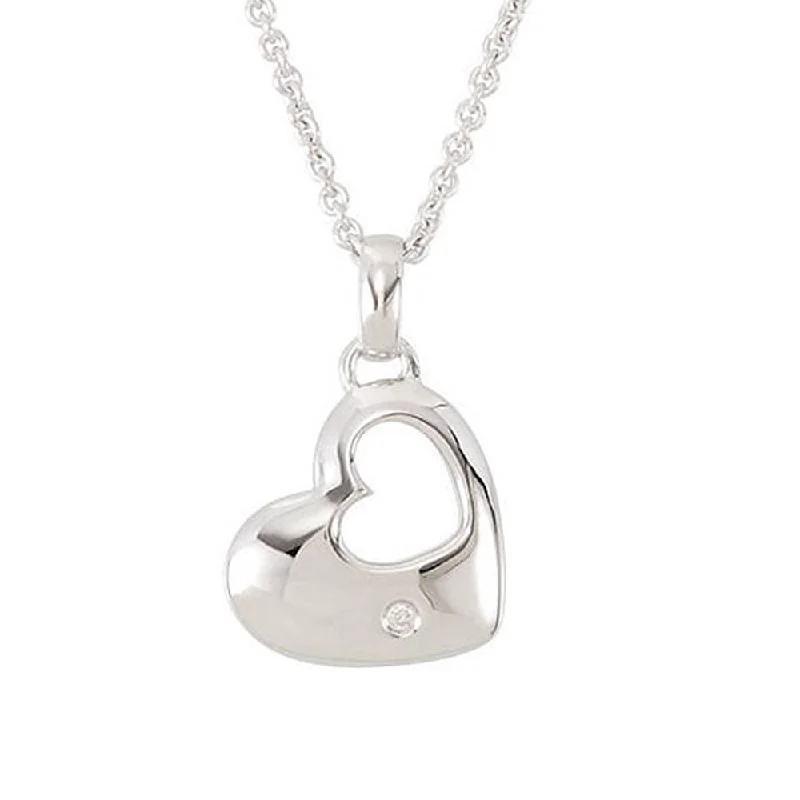 ladies-birthstone-woven-necklaces-Diamond Accent Heart Necklace in Silver, 18 Inch