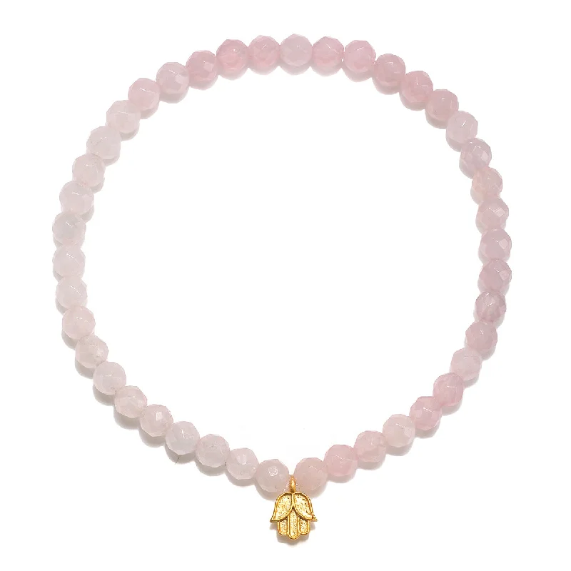 ladies-luxury-silver-bracelets-Blessings of Love Hamsa Rose Quartz Gemstone Bracelet