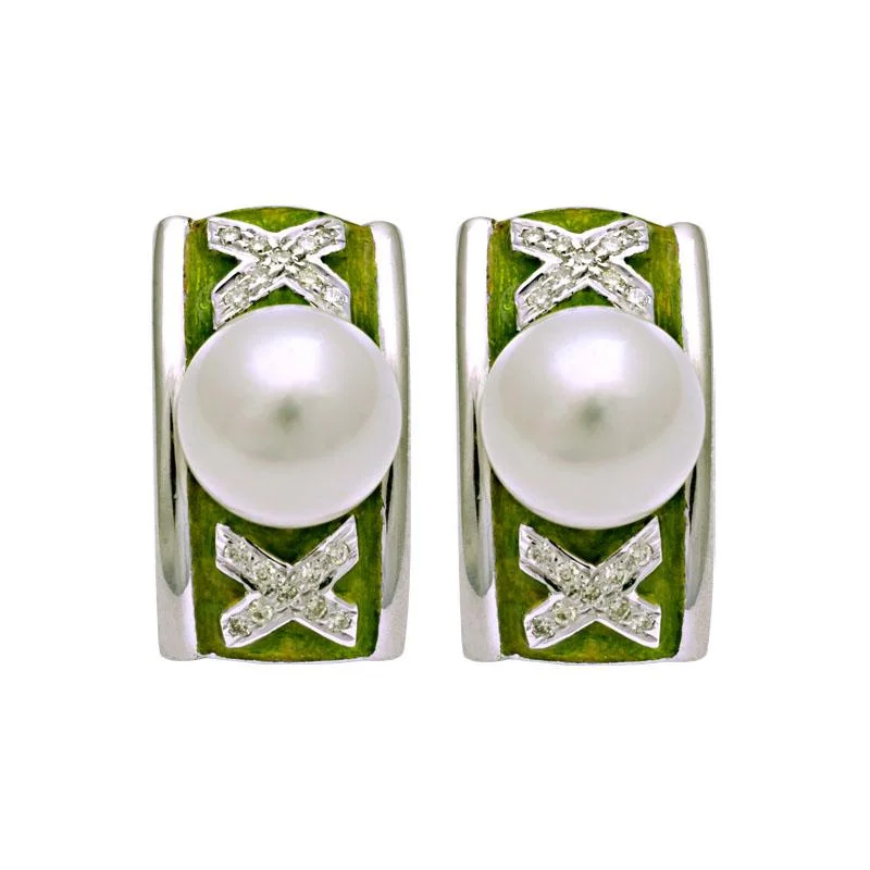 Ladies earrings quirky shine -Earrings-South Sea Pearl and Diamond (Enamel)  (198AS)