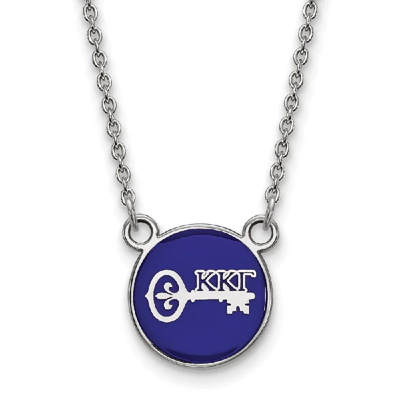 ladies-trendy-silver-necklaces-Sterling Silver Kappa Kappa Gamma Small Blue Enamel Logo Necklace