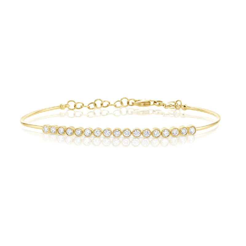 ladies-classic-open-cuff-bracelets-0.56 Cttw Round Diamond Bezel-Set Milgrain 14K Yellow Gold Bangle Bracelet