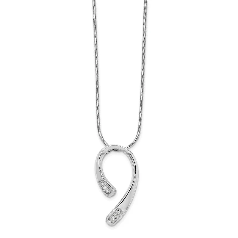 ladies-delicate-rose-gold-necklaces-Diamond Hook Necklace in Rhodium Plated Silver, 18-20 Inch