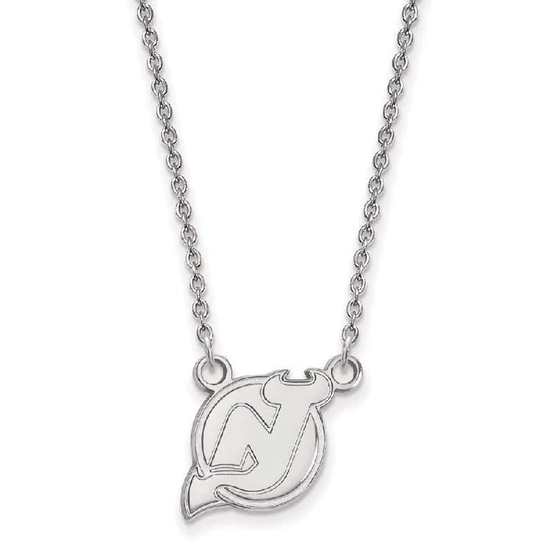 ladies-locket-silver-necklaces-Sterling Silver NHL New Jersey Devils Small Necklace, 18 In