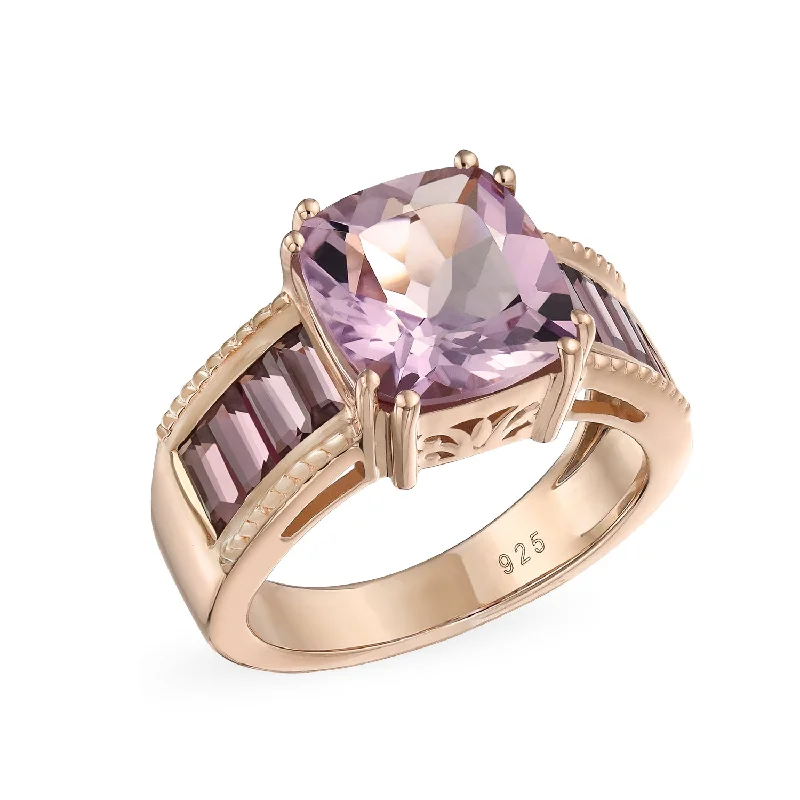 Ladies engagement rings stylish brilliance -Art Deco 5.45CT Pink Amethyst Engagement Ring with Rhodolite Garnet, Rose Gold