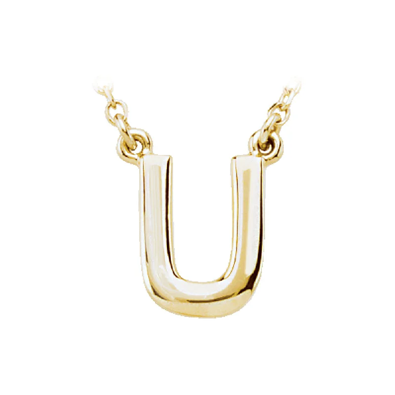 ladies-affordable-pearl-necklaces-14K Yellow Gold, Kendall Collection, Block Initial U Necklace, 16 Inch