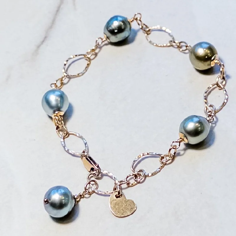 ladies-gold-silver-bracelets-Tahitian Pearl chain link bracelet