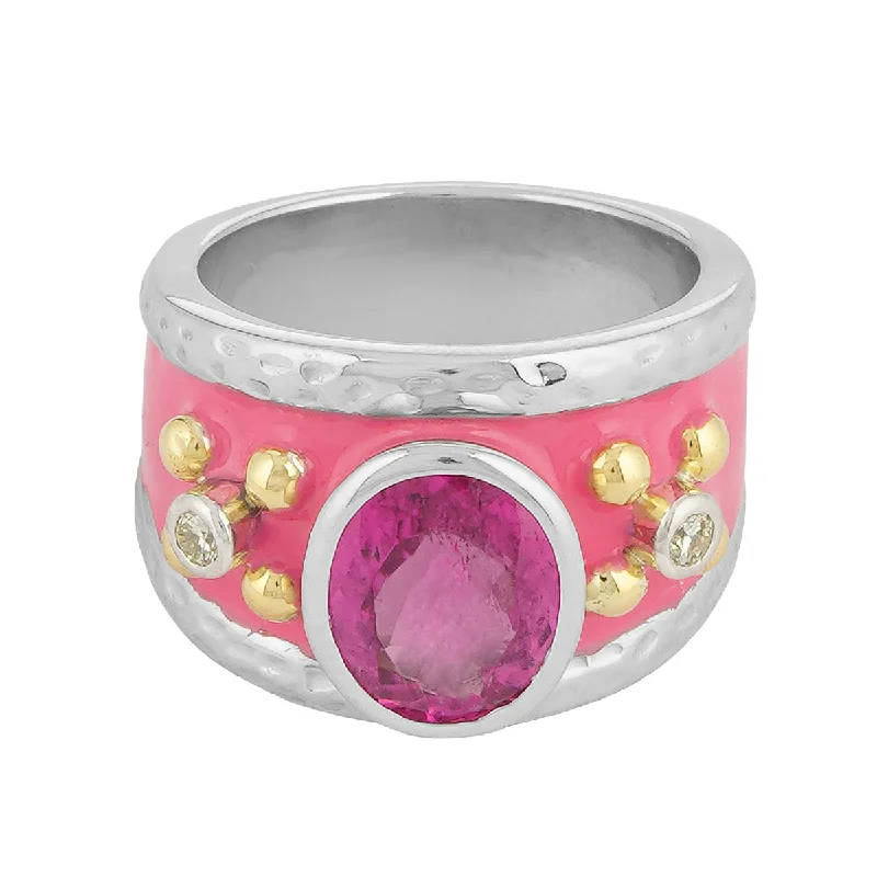 Ladies rings for tech vibes -Ring - Rubellite and Diamond (Enamel) (43EM)