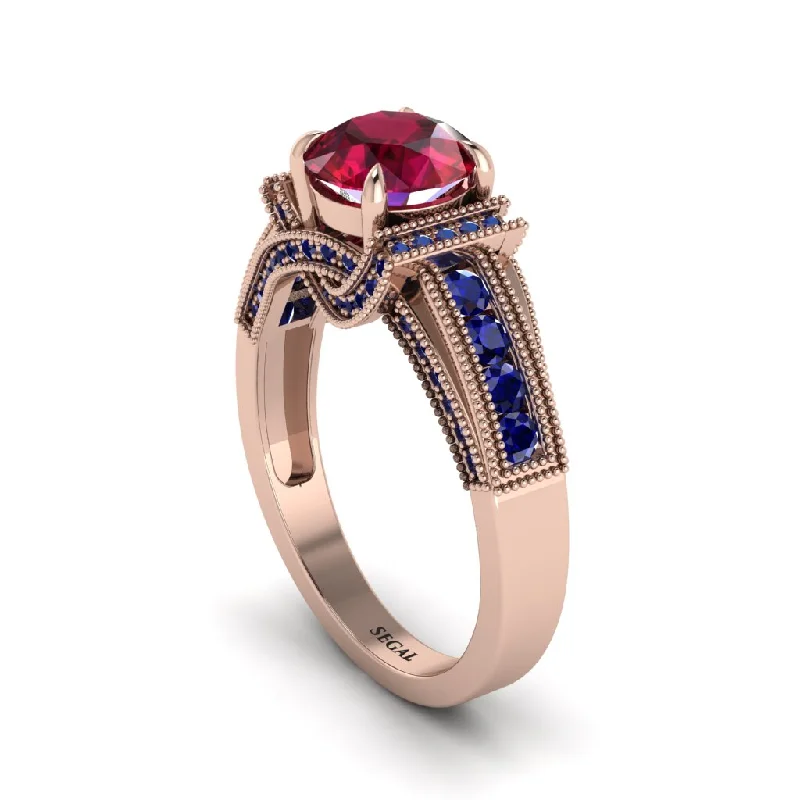 Ladies engagement rings with burst settings -Ruby Eternal Embrace Milgrain Engagement Ring - Fernanda No. 71