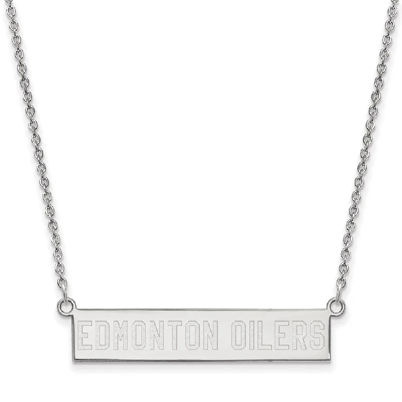 ladies-minimalist-rose-gold-necklaces-Sterling Silver NHL Edmonton Oilers Small Bar Necklace, 18 In